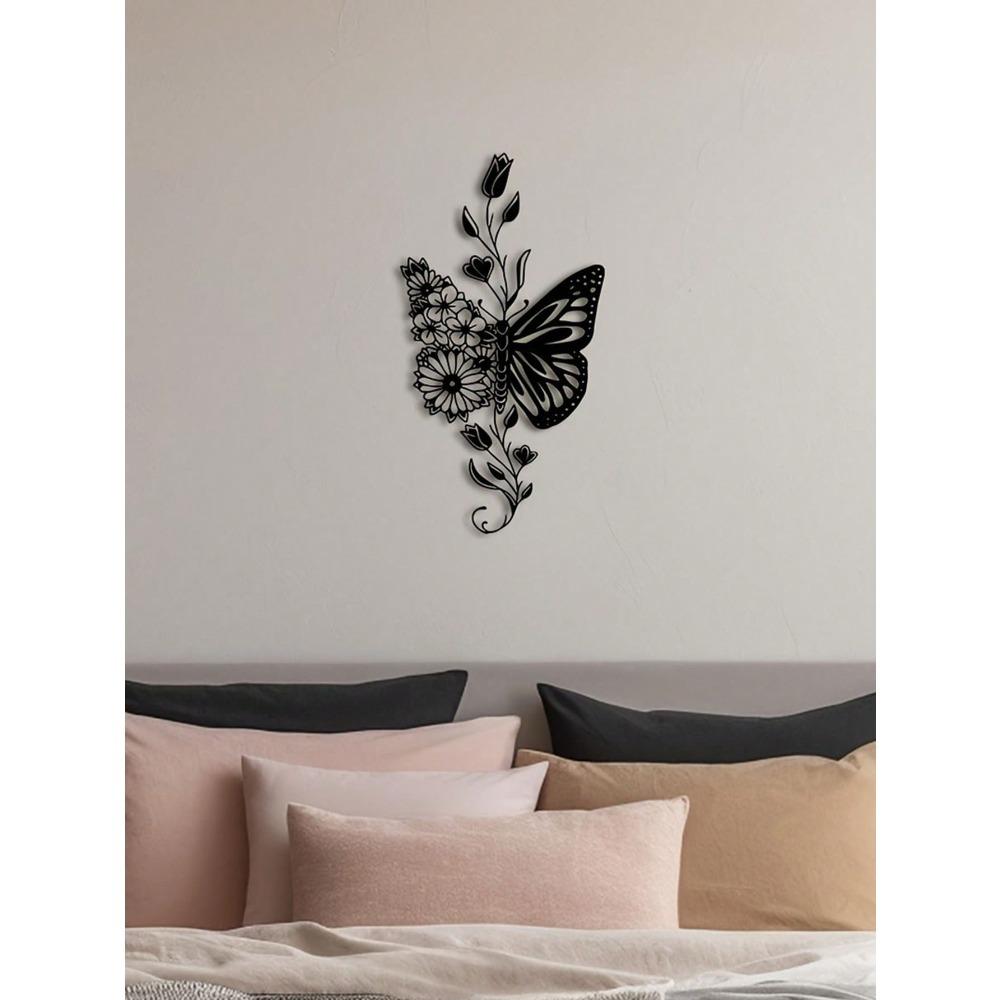 Wrought Iron Butterfly Wall Art Outdoor Porch Metal Decor Floral Home Living Room Garden Decoration 1pc