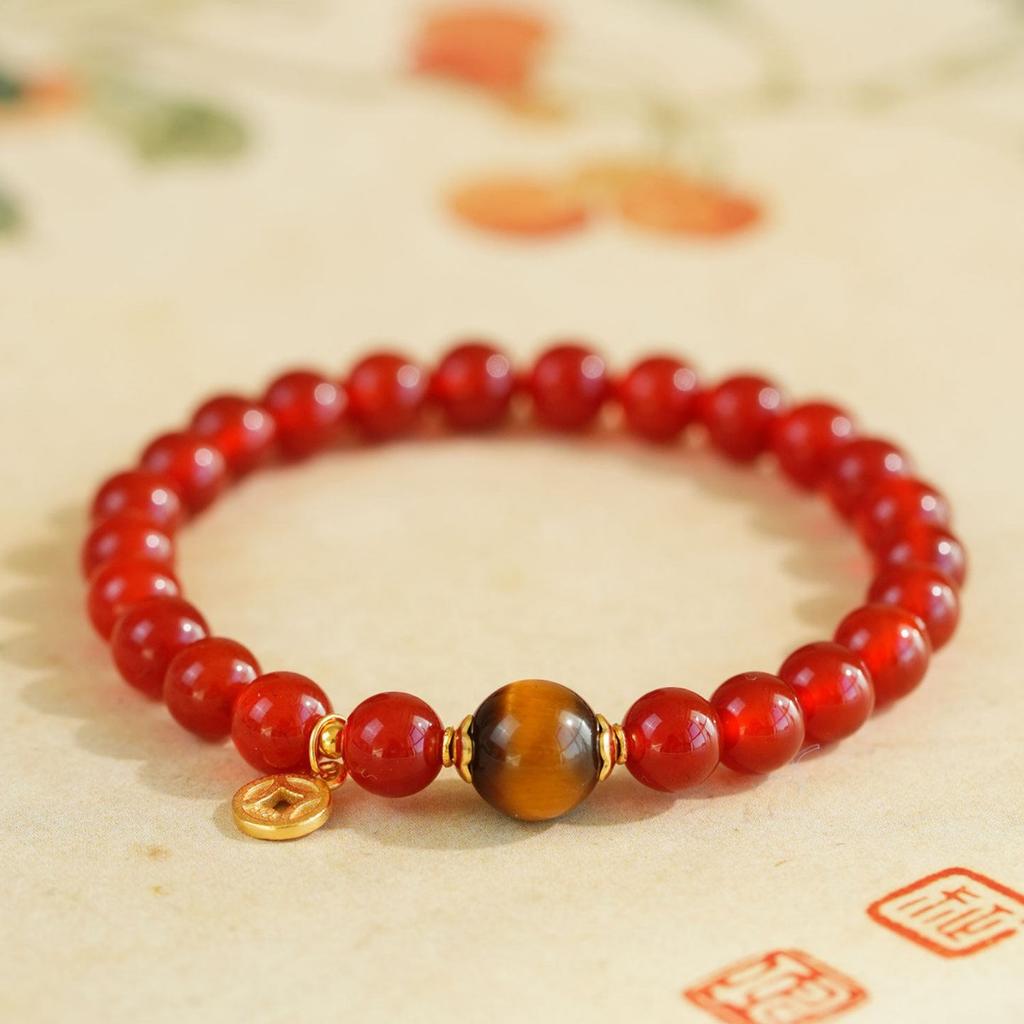 Natural Red Agate Bracelet for Women, Tiger Eye Bracelet, Unique Birthday Gift for Girls