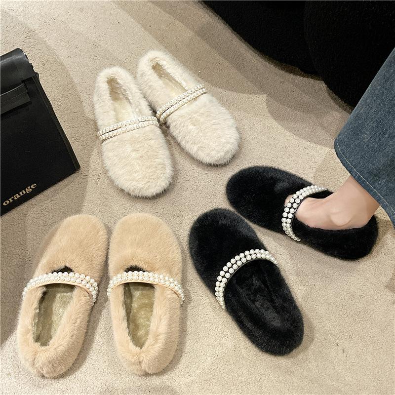 Mao Mao Shoes Women Wear 2025 New Autumn and Winter Cotton Shoes Plush Internet Celebrities Pedal Small Fragrant Plush Bean Shoes