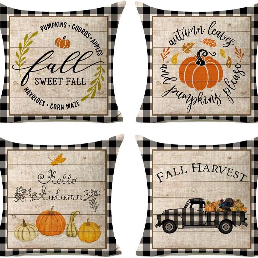 Autumn Pumpkin Maple Leaf Letter Printed Linen Pillow Case Thanksgiving Ambience Decorative Living Room Sofa Backrest Cushion