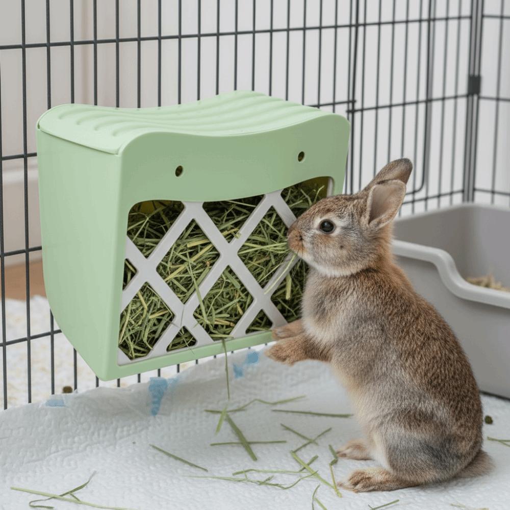 Practical Hanging Rabbit Hay Feeder Anti-tipping Fixed Bunny Food Feeder with Lid Large Capacity Rabbit Grass Rack Hamster Cage