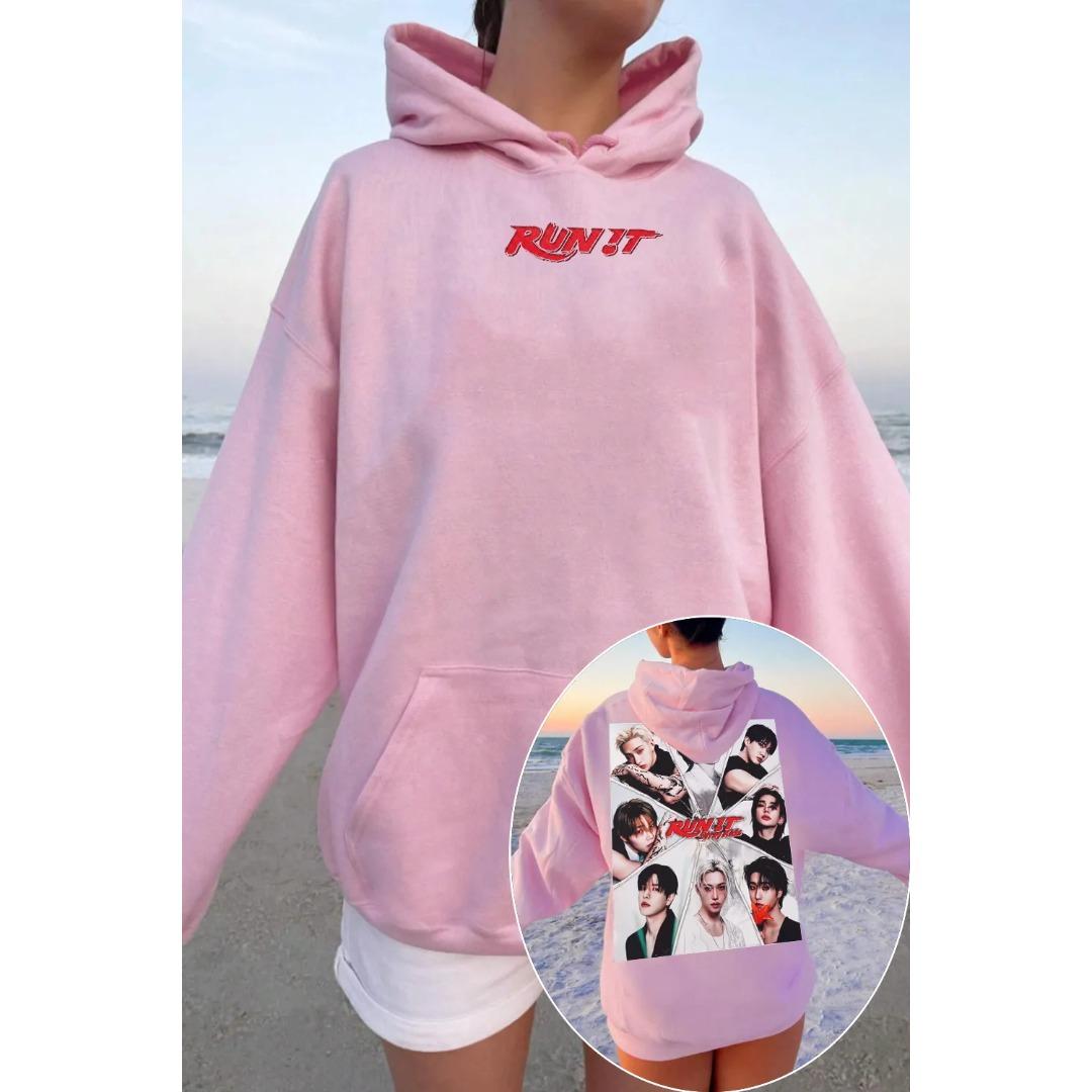 SKZ Run It Hoodie Herren Damen Oversized Streetwear Y2k Kpop Stray Kids Grafik Sweatshirt Hoodies Fleece Warm Locker Fleece Warm Damen Herren Kleidung XXL schwarz