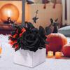 Halloween Flower Arrangement Day Of The Dead Artificial Black Flowers Bouquet With Wooden Vase Gothic-Style Centerpieces