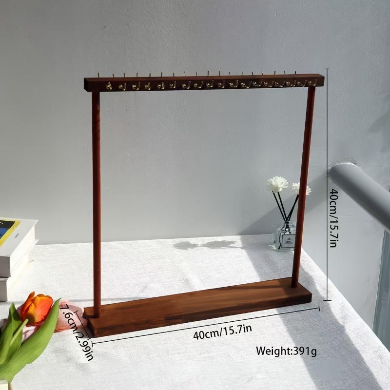Wooden Double-Row Jewelry Display Rack Elegant Jewelry Organizer with Hooks for Necklaces Bracelets Earrings Rings Space-Saving
