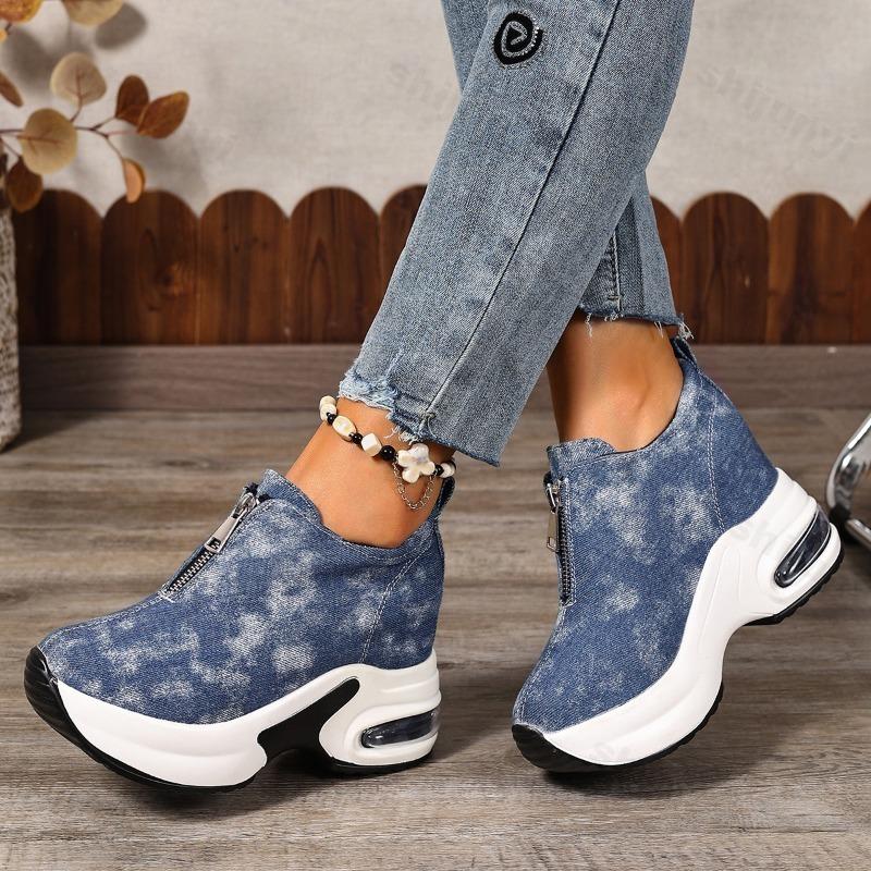 Fashion 2025 Spring New Fashion Trend Low Top Casual Thick Soled Sports Shoes for Women's Suede Front Zipper Comfortable Chunky Sneakers