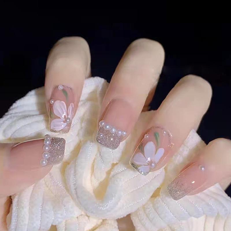 Yajie Na Jasmine Camellia Pearl Nail Art Stickers - Transparent, Shiny, Wearable False Nails
