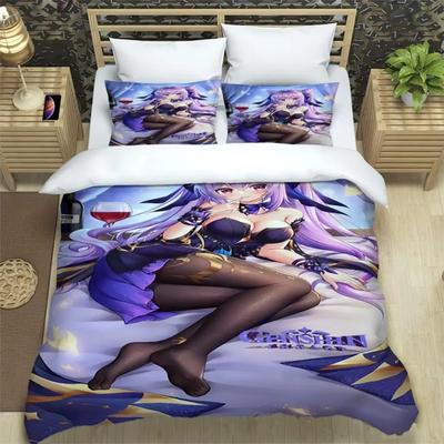Dreiteiliges Bettwäscheset mit Genshin Impact-Print, Modeartikel für Jungen oder Erwachsene, für Betten, Bettbezüge, Kissenbezüge, Bettwäscheset