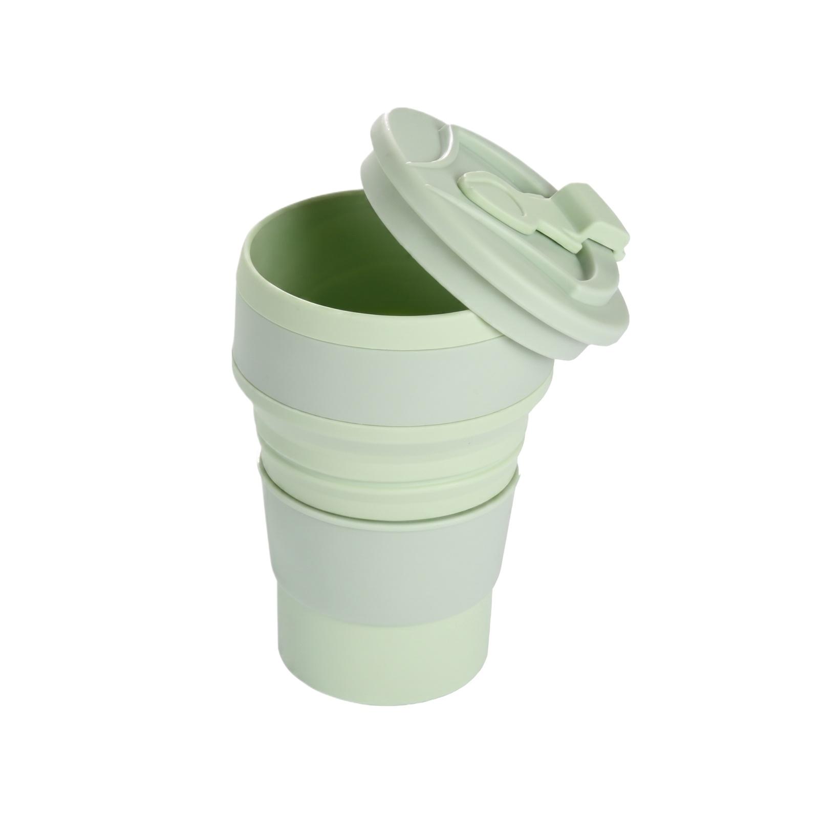

500ml Portable Collapsible Travel Cup with Lid Silicone Foldable Drinking Cup for Outdoor Hiking Camping Office School Use One Size зелёный