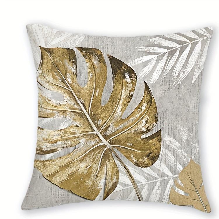 Golden Leaf & Palm Tree Pillowcase ,Sofa Bedroom Cushion Cover, Single-sided Printing, Without Pillow Core