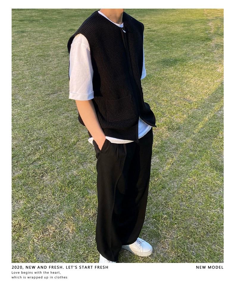 Męski jesienny dzianinowy kamizelka w stylu japońskim: Sweter college'owy rozpinany na zamek