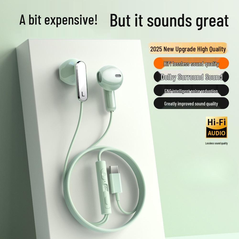 Wired Noise-Cancelling In-Ear Headphones with Type-C Interface - High-Quality Sound & Heavy Bass for Gaming and Music on Phones & Tablets