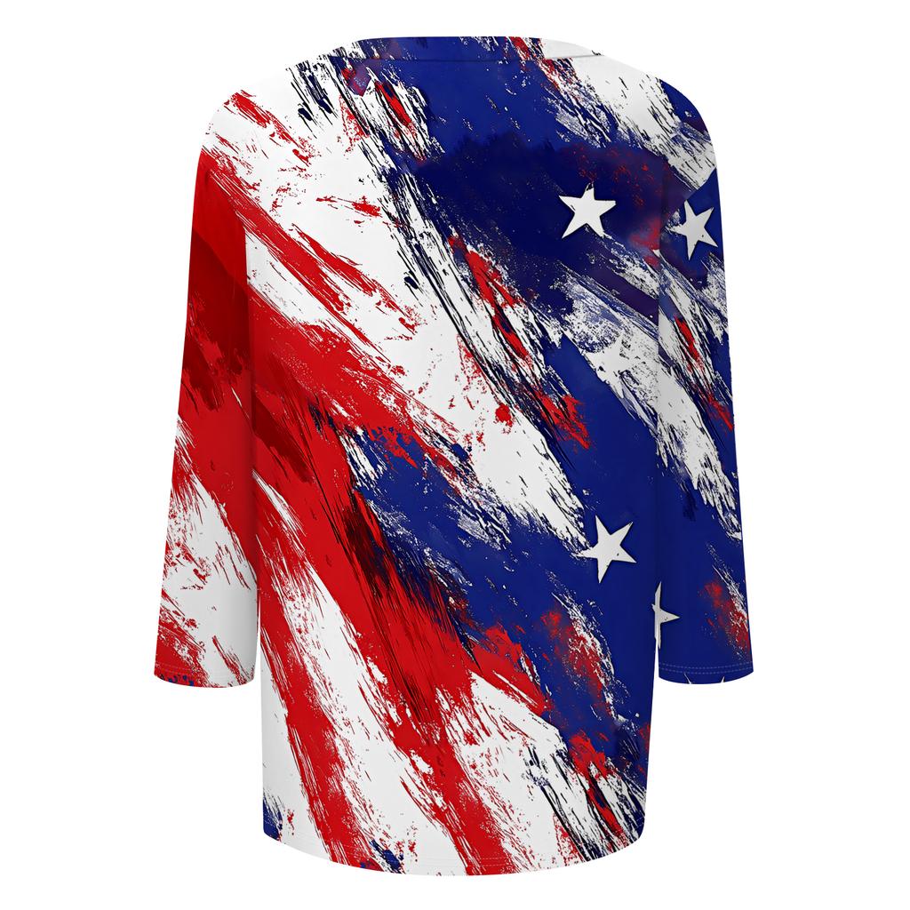Women’s V Neck Half Sleeve Casual Top with Star and Stripe Print Loose Fit Comfortable Pullover Blouse Shirt for Daily Wear