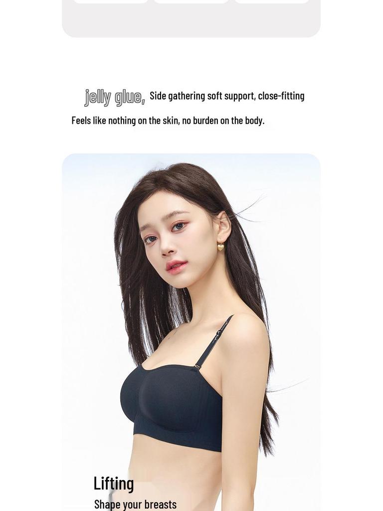 Seamless Wire-Free Bandeau Bra with Detachable Straps, Anti-Slip & Anti-Sagging Features, Side Support, Fixed Cups for Women.