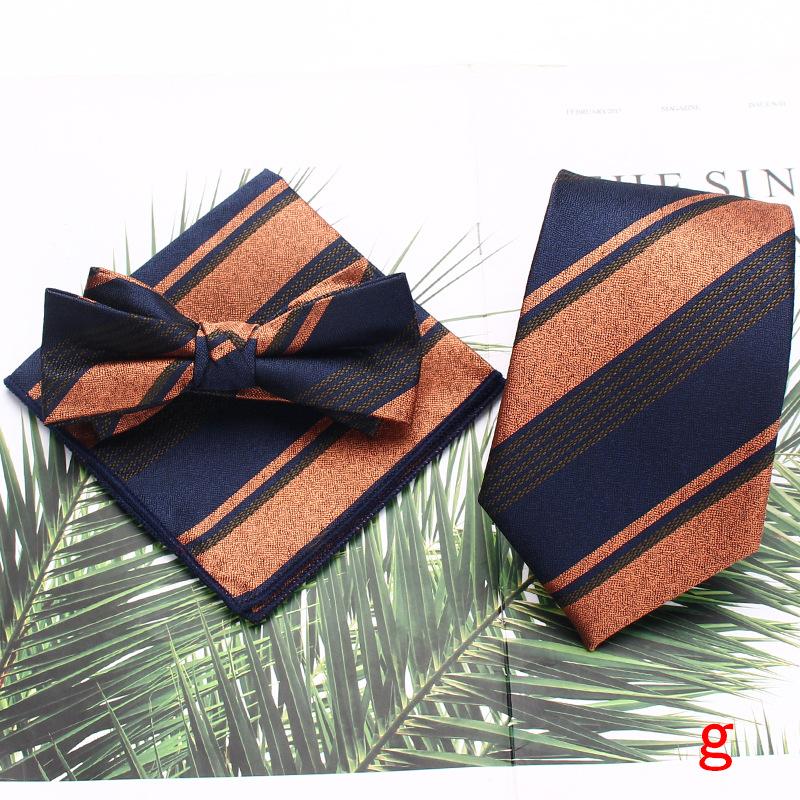 Men'S Tie Set, Polyester Striped Tie, Bow Tie Square Scarf Three-Piece Set, Suit Accessories.