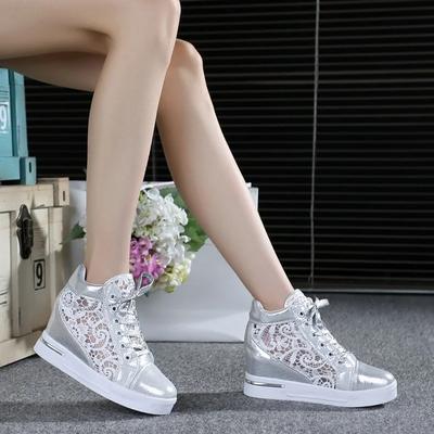 Mode 2025 Nieuwe Zomer Dames Kant Ademende Mesh Sneakers Flats Loafers Hoge Hakken Platform Sleehakken Dames Creepers Schoenen Mode