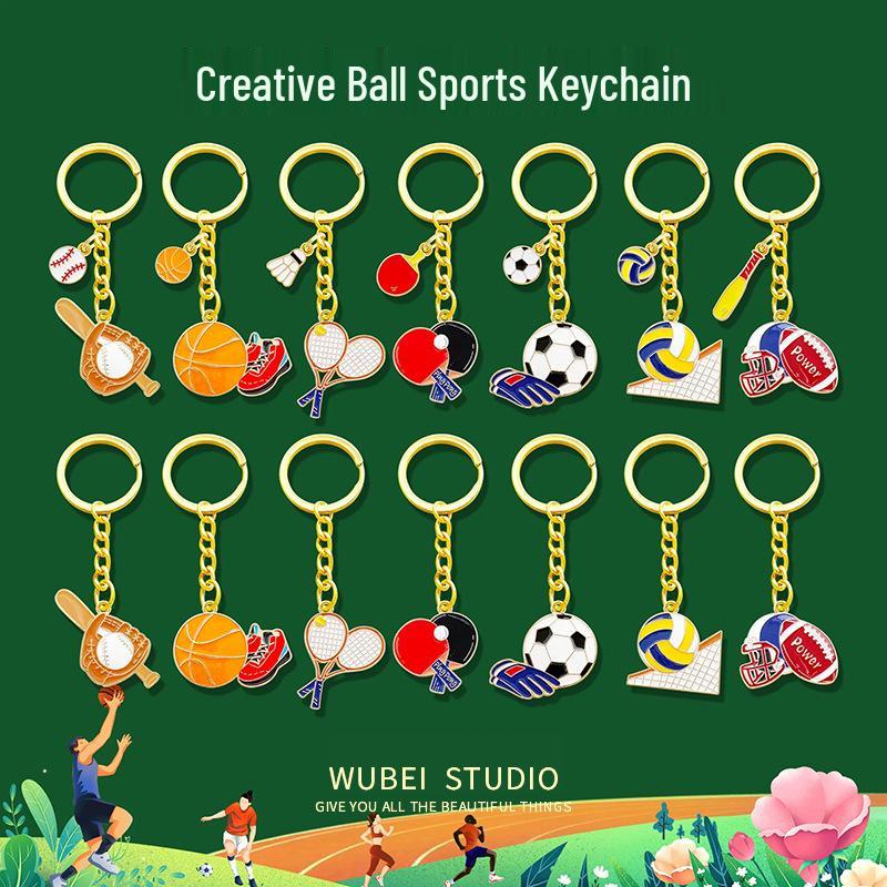 Sports Ball Keychain: Basketball, Football, Volleyball, Badminton, Rugby, Baseball Car Pendant
