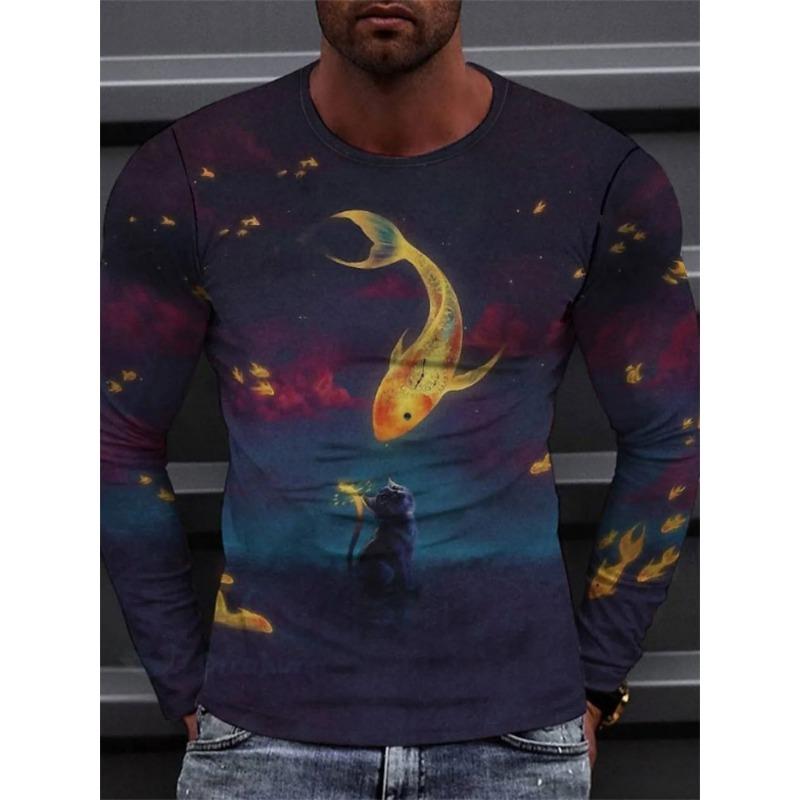 3D Tiger Print Long Sleeve T-shirt Spring And Autumn Men's Daily Casual Long Sleeve Top Urban Street Fashion Long Sleeve T-shirt
