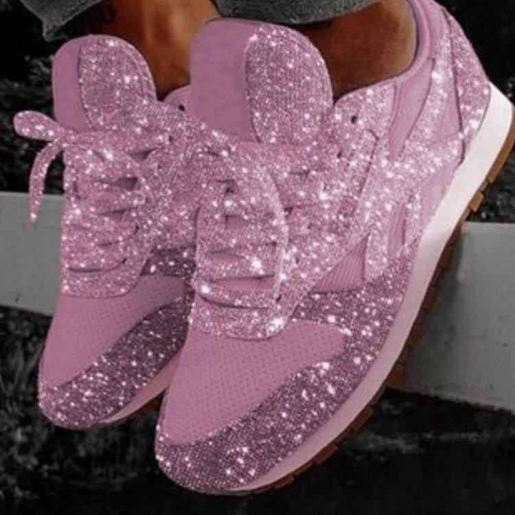 Ladies Platform Sneakers with Muffin Sequins and Rhinestones