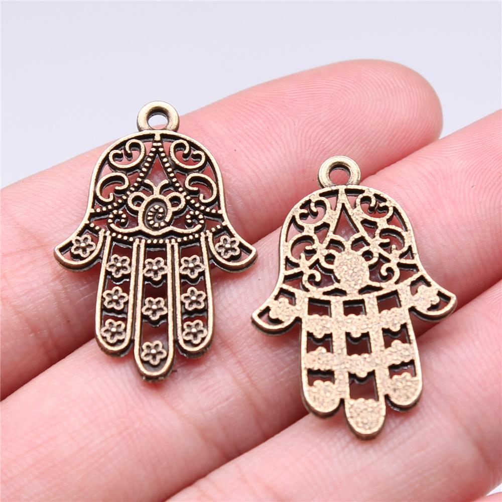 10pcs Fatima Hand Hamsa Palm Protection Tibetan Bronze Silver Color Pendants Antique Making DIY Handmade Craft