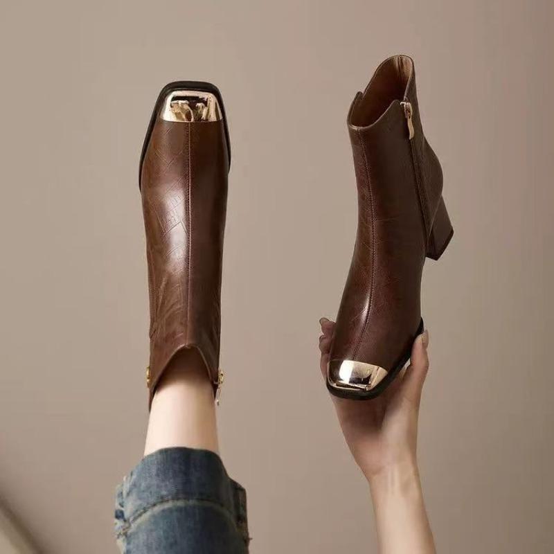 Women's Booties Autumn and Winter Chunky Heel Low Heel French Niche Chelsea Boots Soft Leather High-end Sense