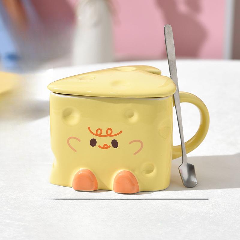 

Сыр Сыр Кружка Девушки Высокоценная Чашка с Крышкой и Ложкой Керамическая Милая Подарок на День Рождения Креативная Чашка для Воды 400ml