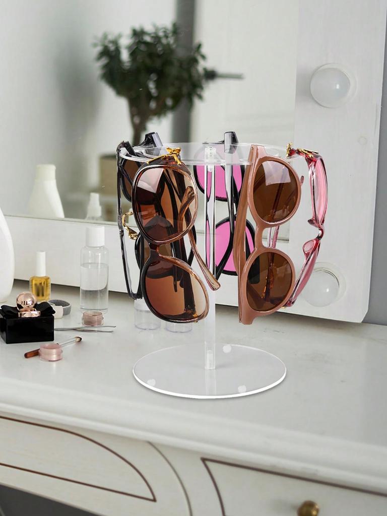 1pc Acrylic Sunglasses Display Stand, High-Quality Transparent 360° Rotating Round Elevated Holder, Clear Desktop Eyeglasses Organizer Rack
