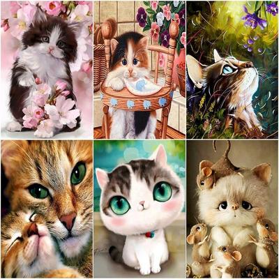 5D DIY Diamond Painting Kit Lovable Cat Diamond Embroidery Cross Stitch Animal Rhinestones Mosaic Wall Art