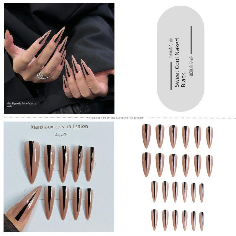 

Dark Blue Blooming Butterfly Wing Wear Armor Cross-Border Fashion Sweet Cool Sexy Fake Nails Pieces Long Tip Finished Product Nail Stickers