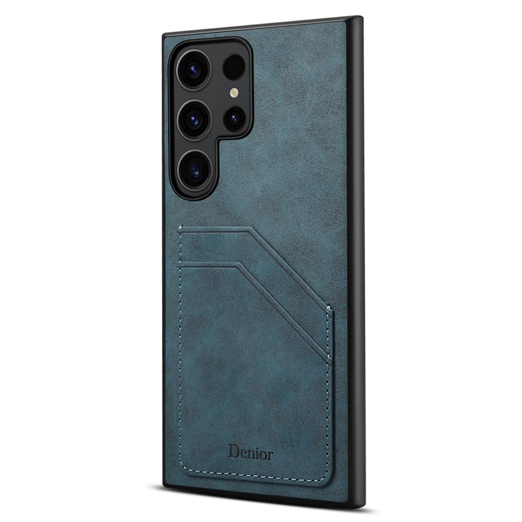 DENIOR For Samsung Galaxy S23 Ultra Case PU Leather Coated PC+TPU Dual Card Holders Phone Cover