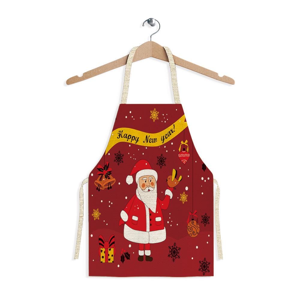 Christmas Snowflake Reindeer Gingerbread Man Print Linen Apron Sleeveless Dirty Resistant Cooking Bib 47x38cm 68x55cm