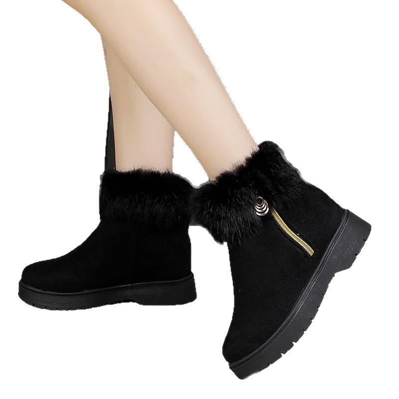 European and American suede fluffy snow boots women's winter new thick-soled plush warm middle-aged mother cotton boots