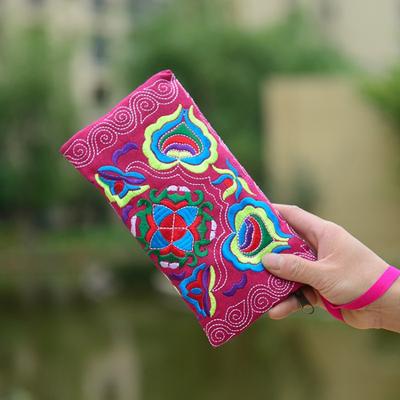 Pochette Ricamo Etnico Borsa per Trucco in Tessuto Grande Capacità Portafoglio Lungo da Donna Portamonete Cellulare