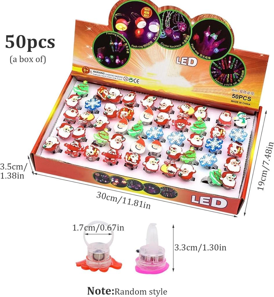 20/50pcs Christmas LED Flashing Rings LED Ring Light Toy, Flashing Ring, Christmas Light Rings, Party Light Up Rings
