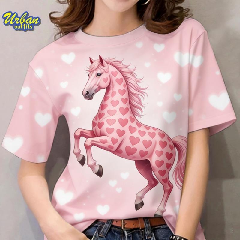 New Year's T-shirt with horse pattern print for women, 3D printed T-shirt
