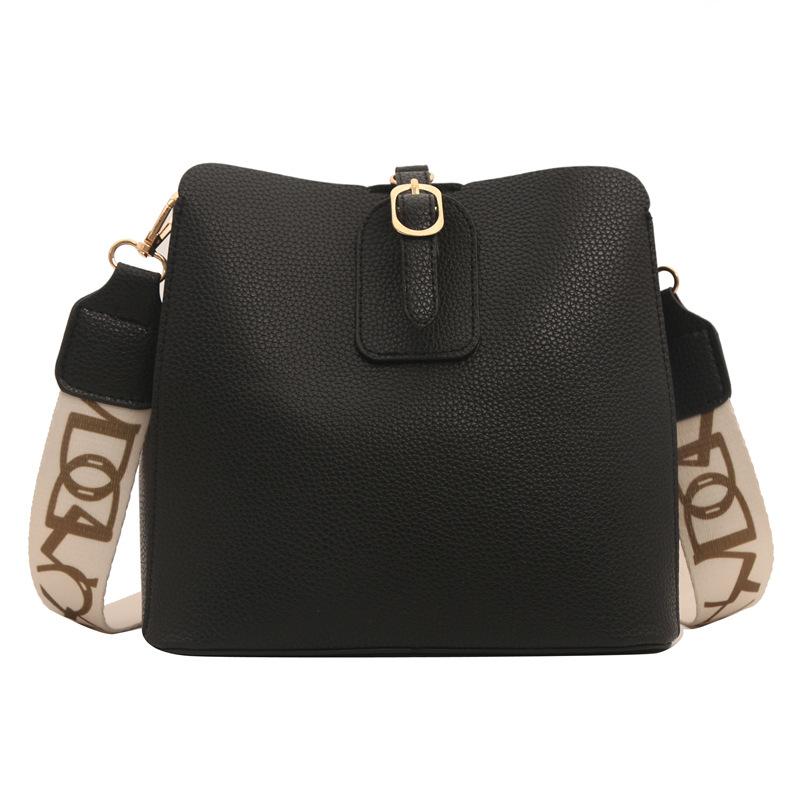 Textured Pu Bucket Bag Women'S Bag Retro Solid Color Shoulder Bag Versatile Messenger Bag