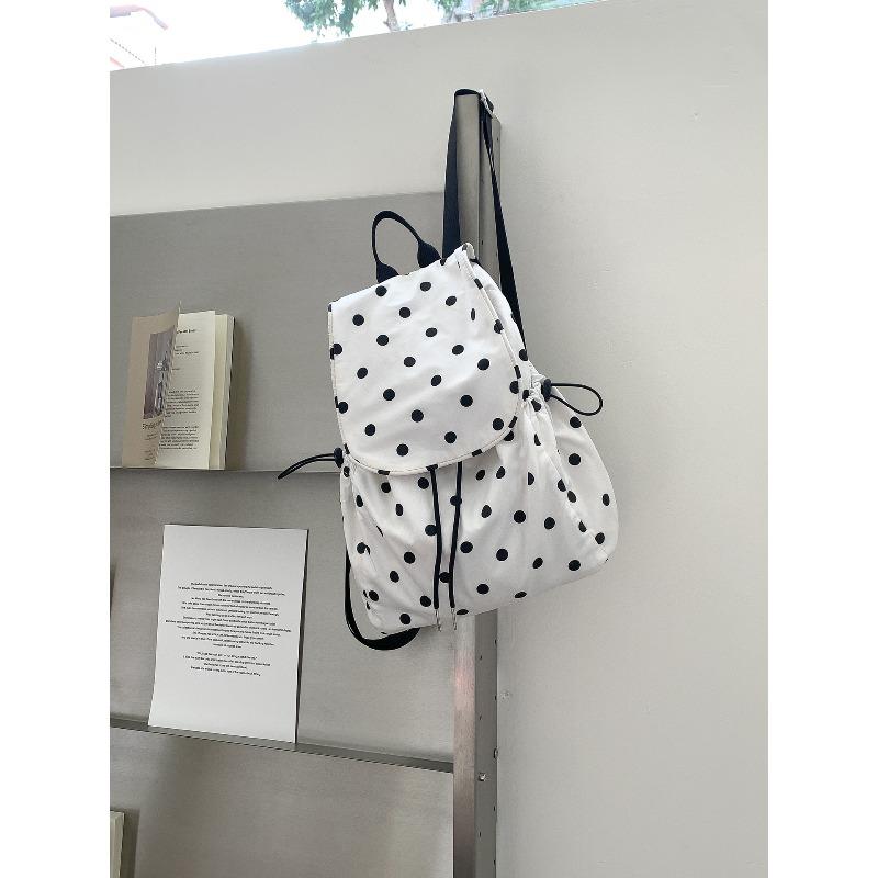 New Polka Dot Backpack Trend Daily Travel College Student School Bag Flip Drawstring Casual Backpack