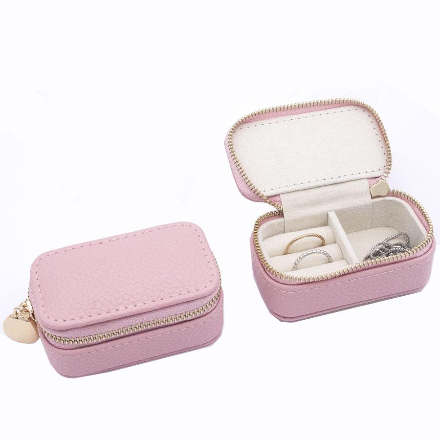 Hot Sale Mini Portable Jewelry Storage Packaging Boxes Pu Leather Velvet Ring Travel Display Zipper Cases