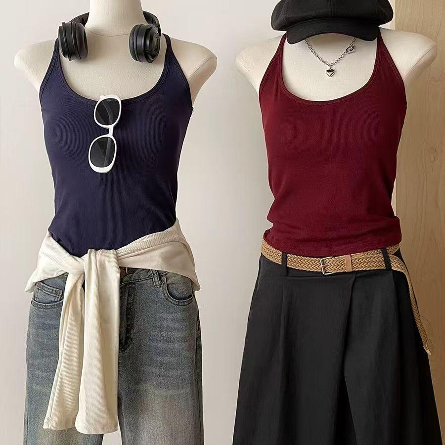 Women's Halter Neck Vest with Side Bust Support, Chest Pads, Slimming Waist, and Back Shaping for Summer Outerwear or Inner Layer