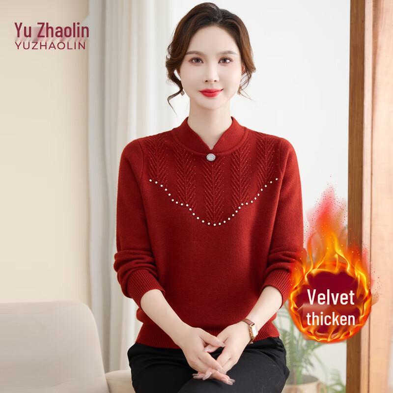 

YUZHAOLIN Women s Embroidered Plus Fleece Round Neck Sweater 4XL