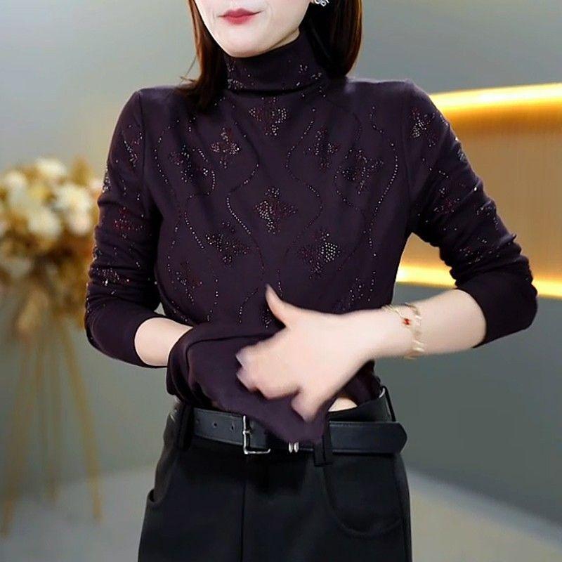 Versatile Slimming Perm Bottoming Half Turtleneck Temperament Casual T-shirt Autumn and Winter German Women's Long-sleeved Shirt