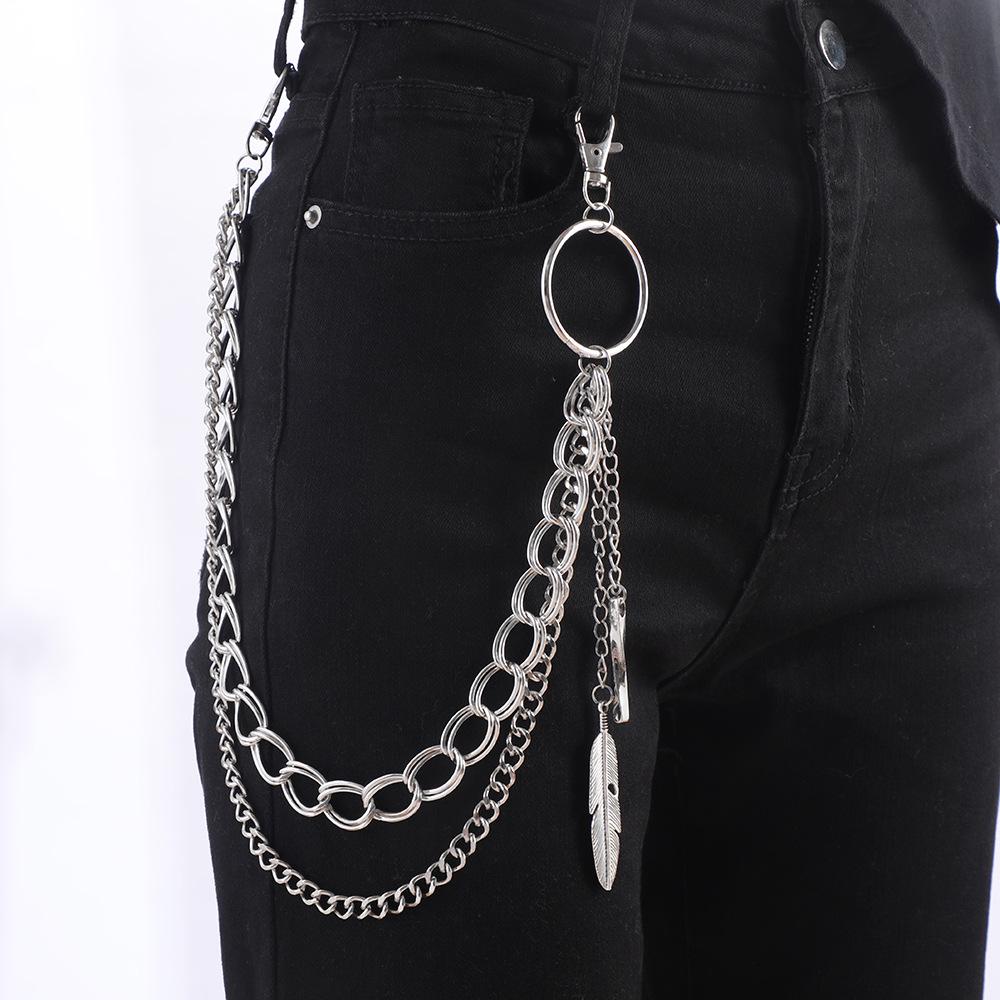 Double Layer Feather Metal Waist Chain: Trendy Hip Hop Street Dance Tassel Accessory