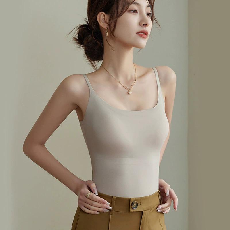 Traceless Ice Silk Sling Vest with Chest Pad, Beautiful Back, Bottom Layer, Outer Wear Underwear, Thin Top, Thin Style.