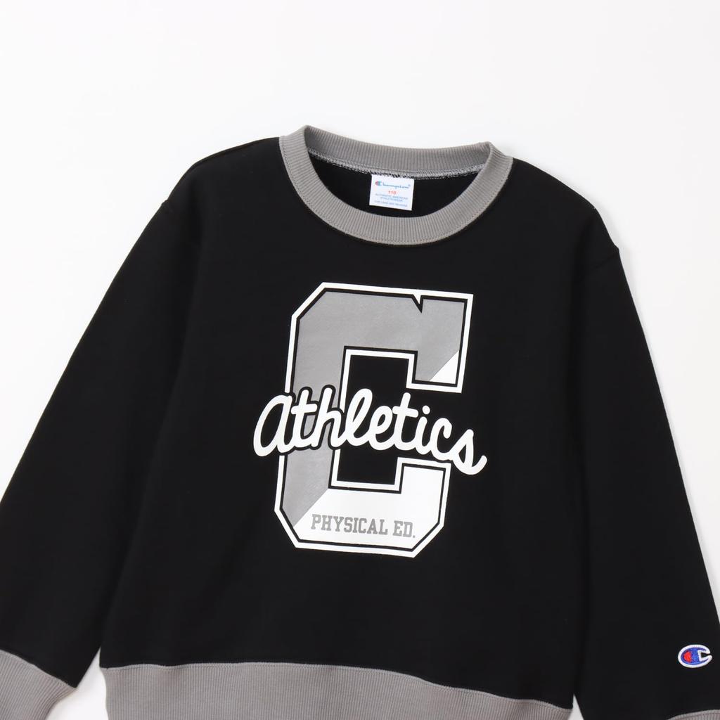 Champion Casual Crew Neck Long Fleece Relaxed Graphic Boys' Sweatshirt, Sleeve, 100% Cotton, Lining, Fit, Print, Black, CK-A008