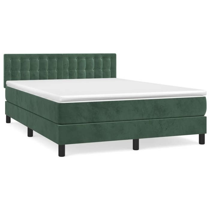 3141542 vidaXL Lit à sommier tapissier et matelas Vert foncé 140x190cm Velours