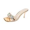 Comemore Shiny New Thin High Heels Sandals Open Toe Platform Clog Party Sandals Woman Rhinestone Silver Slippers 2025