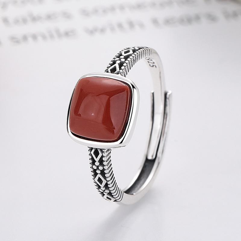 Bf Club   Rings For Women Simple Geometric Handmade Irregular Retro Red Stone Ring Allergy For Birthday Gift