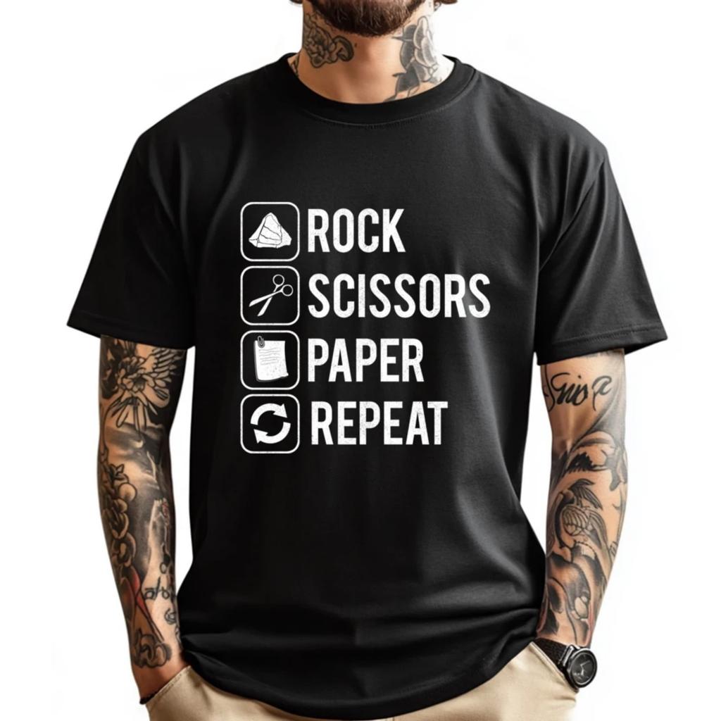 Rock Paper Scissors Repeat Graphic T Shirts Men Cotton Christmas HOLIDAYS Tees Harajuku Comfortable T-Shirt