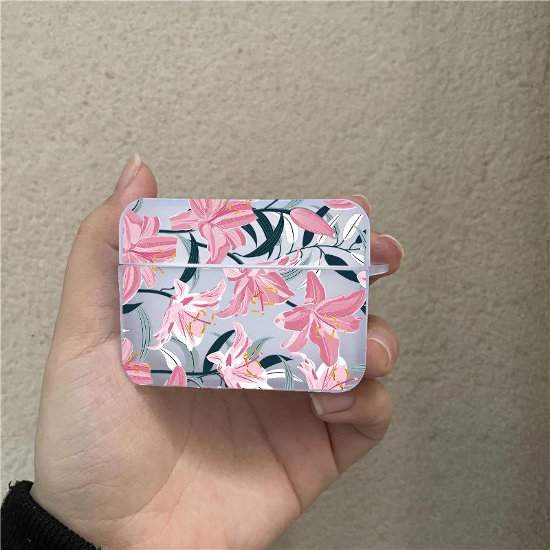 Cute Lily Flower Print Earphone Case for Apple AirPods 4 1 2 Pro2 Pro Bluetooth Headphone Cover Protective Soft TPU Cover Cases