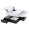 70*70*40cm Coffee Table with 360 degrees Rotating Tabletop, Double-Layer Living Room Table with 3 Drawers, Liftable Sofa Table, White+Black