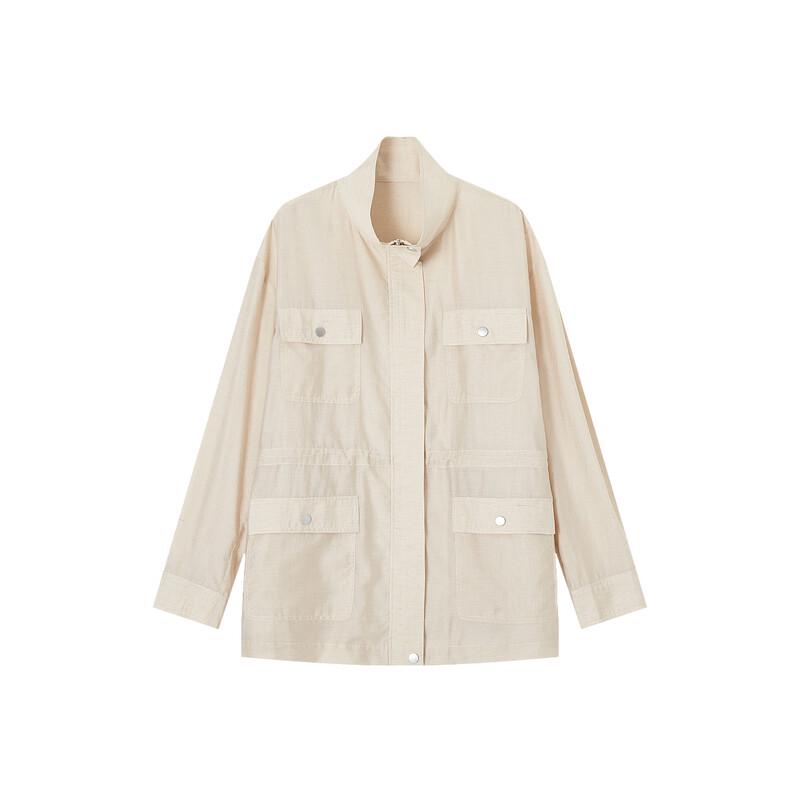 Demana Linen Blend Stand Collar Drawstring Waist Jacket